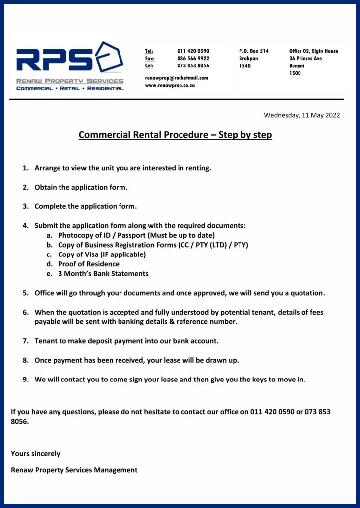 Rental Procedure - Commercial